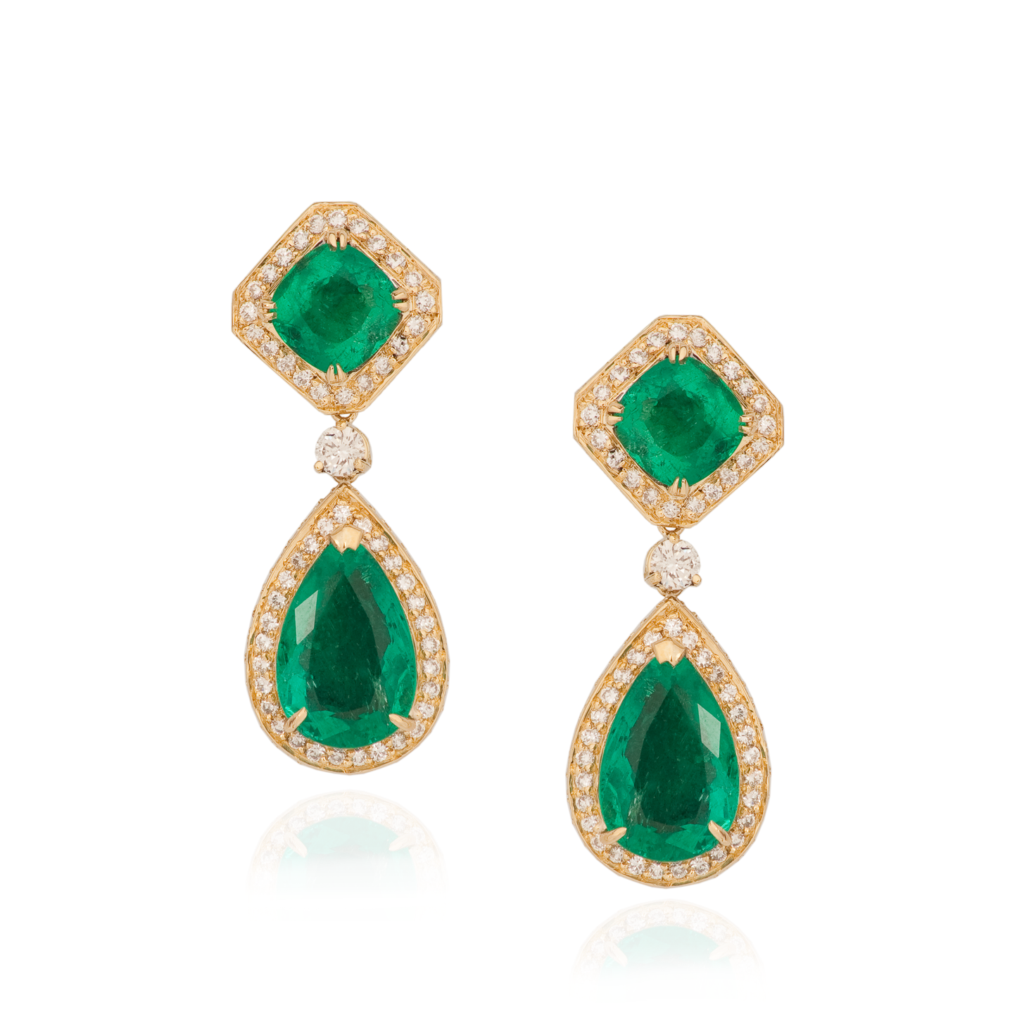 18K Yellow Gold Earrings with Emeralds & Diamonds