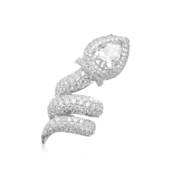 18k White Gold Snake Ring with White Diamonds