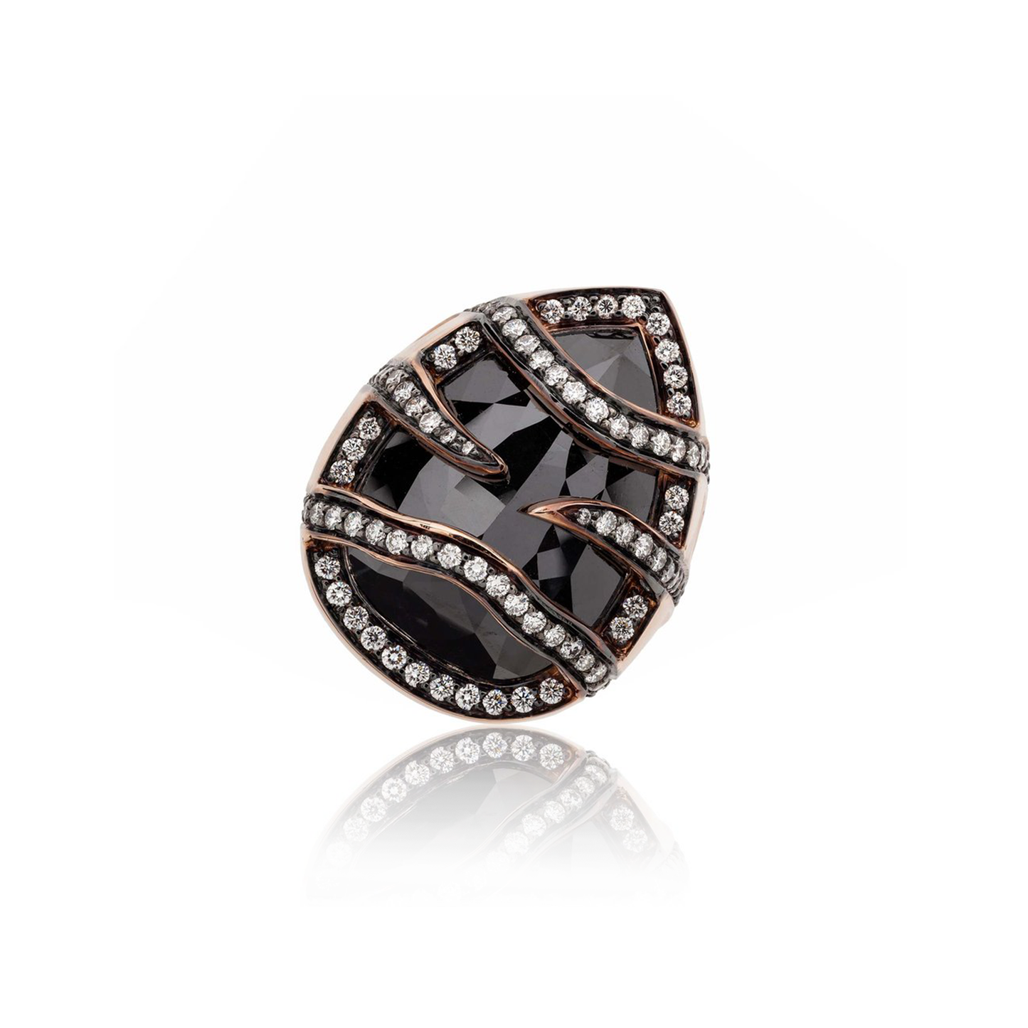Load image into Gallery viewer, Eclipse 14k Rose Gold Ring with Large Black Diamond Faceted

