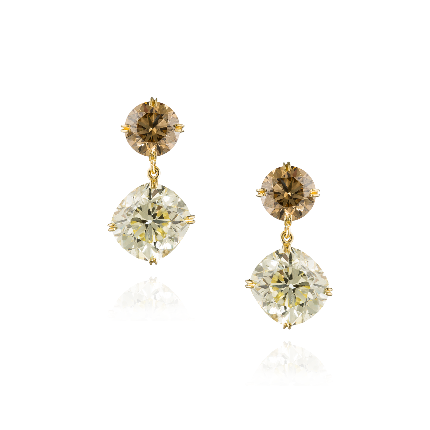 18K Yellow Gold Earrings with Fancy Yellow & Cognac Diamond