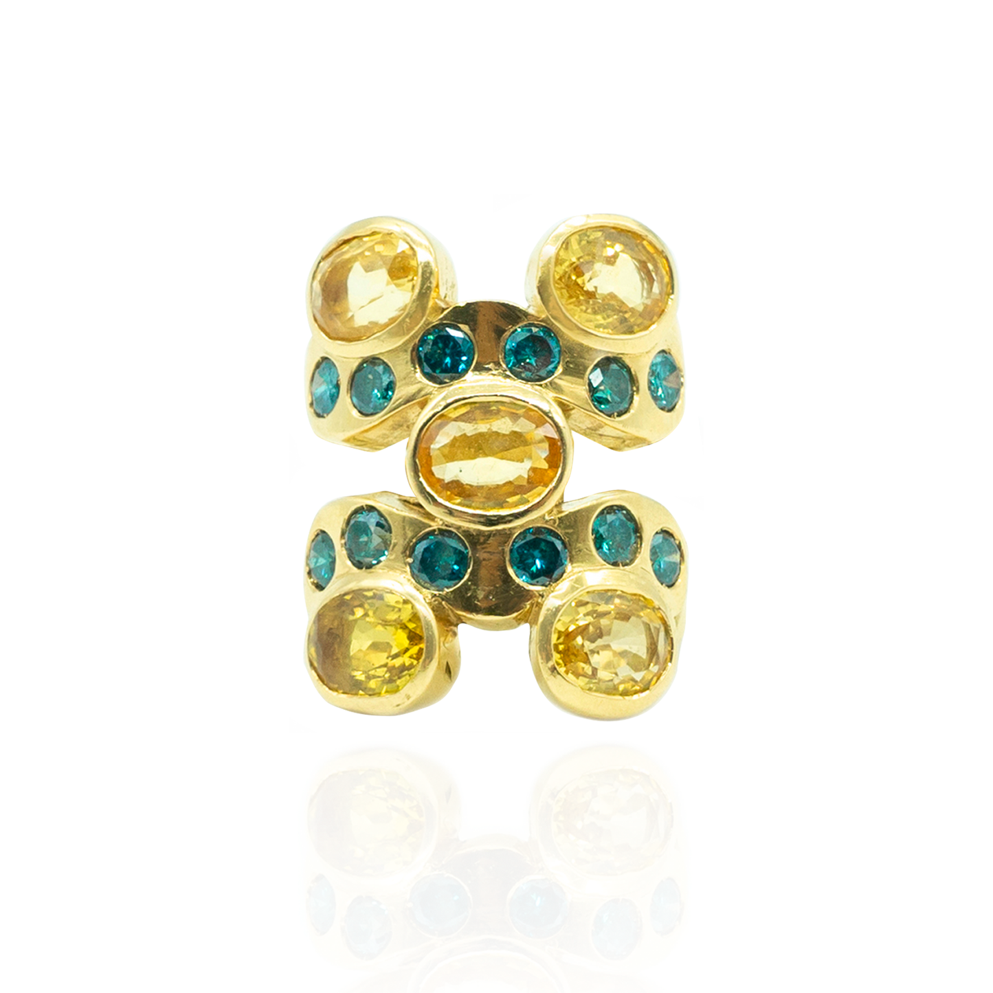 Load image into Gallery viewer, 18K Yellow Gold Ring with Yellow Sapphires &amp;amp; Green Diamonds
