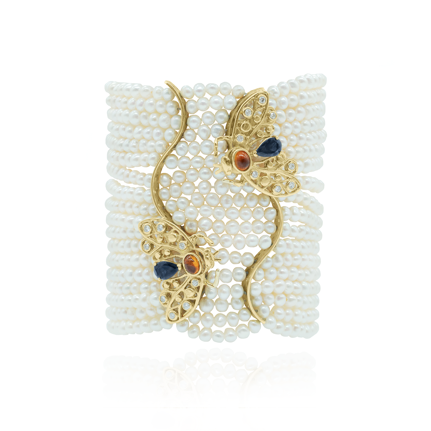 Load image into Gallery viewer, 18K Yellow Gold Bee Bracelet with Freshwater Pearls
