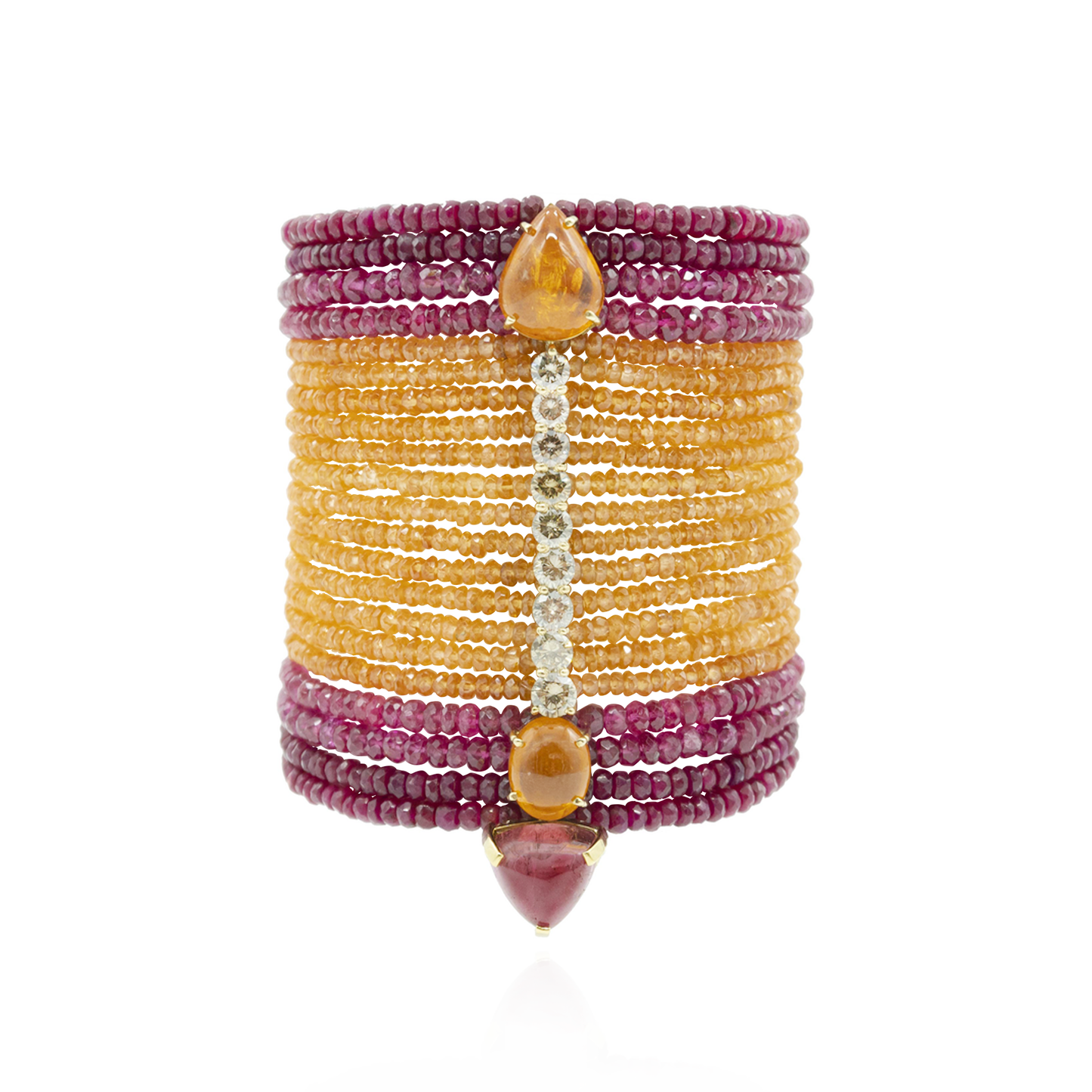 18k Yellow Gold Bracelet with Garnet, Tourmaline, Spinel and Diamonds