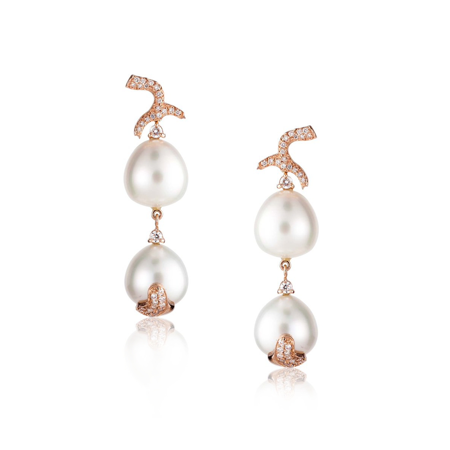 14K Rose Gold Earrings with South Sea Pearls & Diamonds