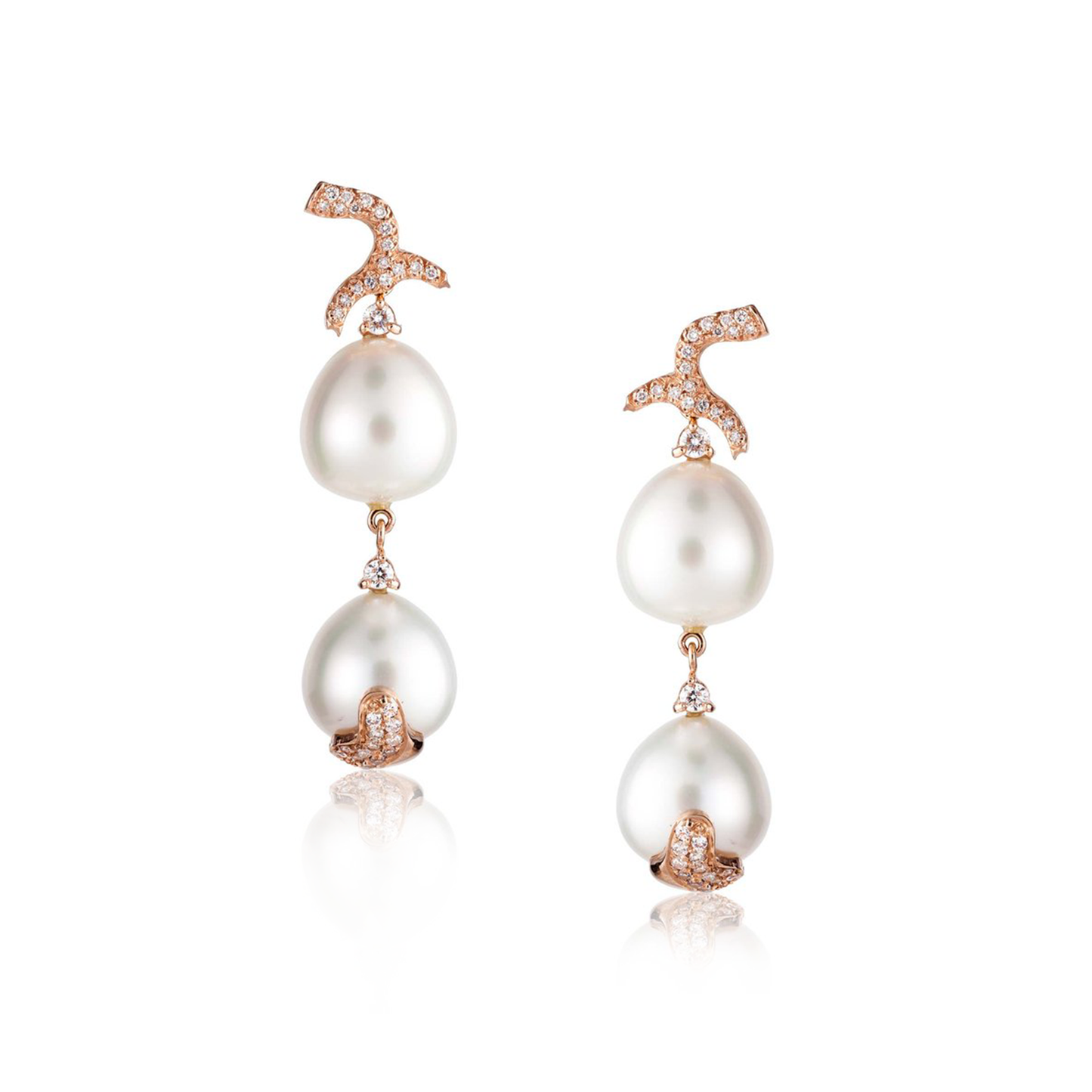 Load image into Gallery viewer, 14k Rose Gold Earrings with South Sea Pearls and Diamonds
