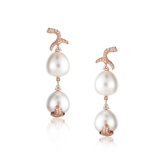 14K Rose Gold Earrings with South Sea Pearls & Diamonds