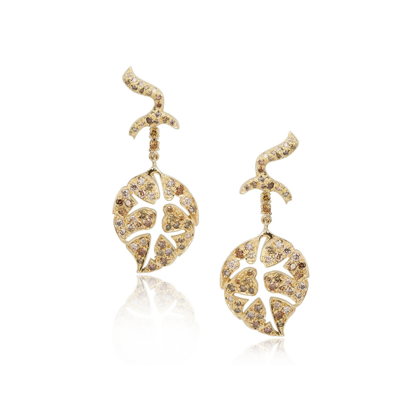 18k Yellow Gold Earrings with Sapphire Cabochons and Diamonds