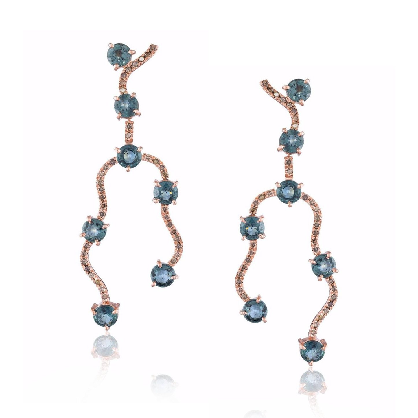 14k Rose Gold Earrings with Sapphires and Diamonds