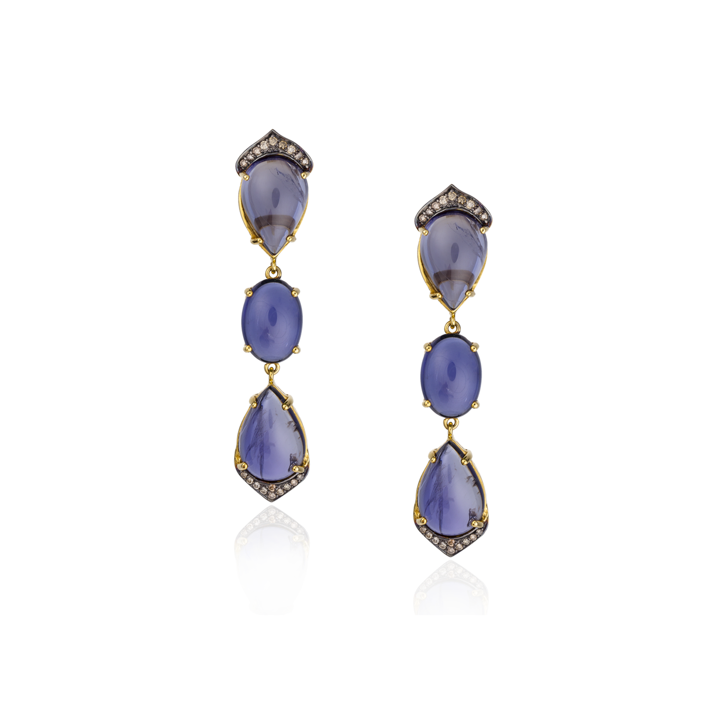 18K Yellow Gold Earrings with Iolite, Tsavorite, and Diamonds