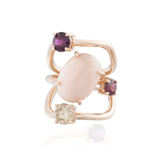14K Rose Gold Ring with Rose Coral Cabochon Garnet