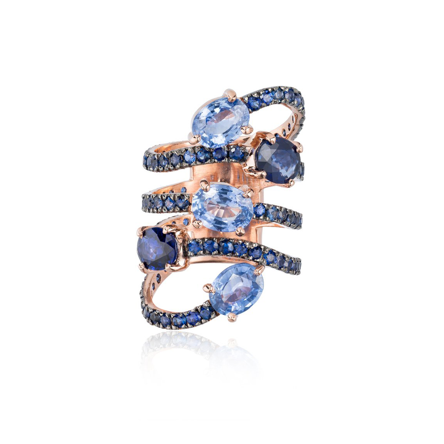 14k Rose Gold Ring with Blue Sapphires