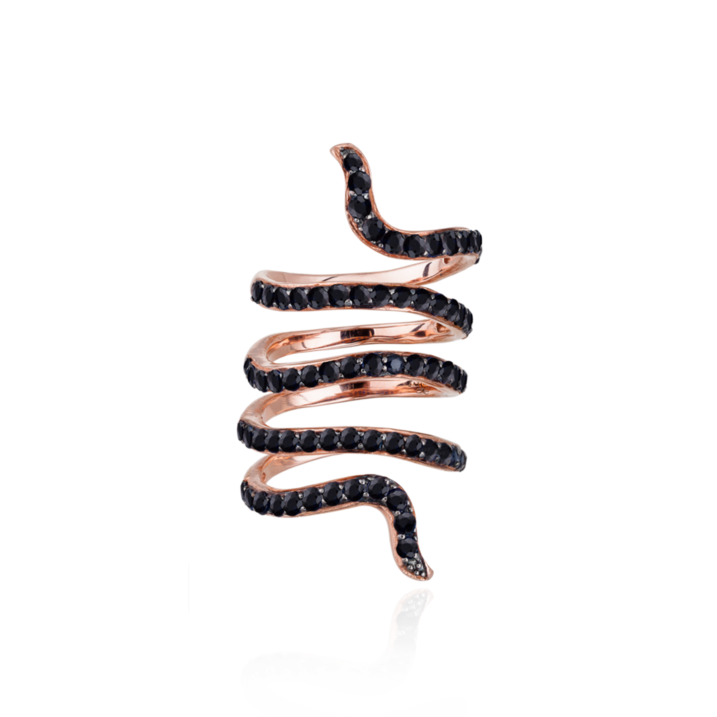 Iconic Snake 18K Rose Gold Ring with Black Sapphires