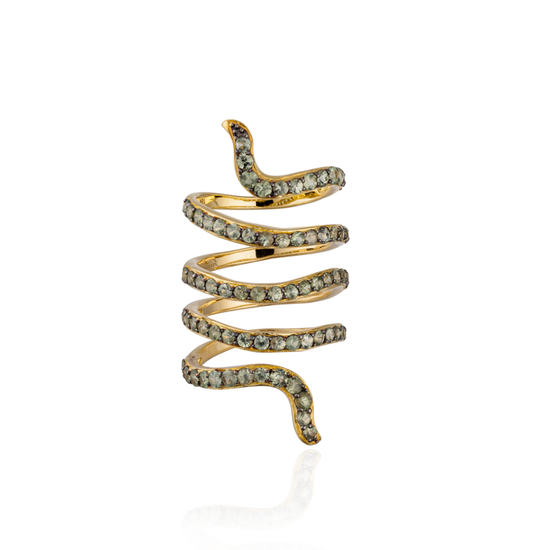 Iconic Snake 18k Yellow Gold Ring with Green Sapphires