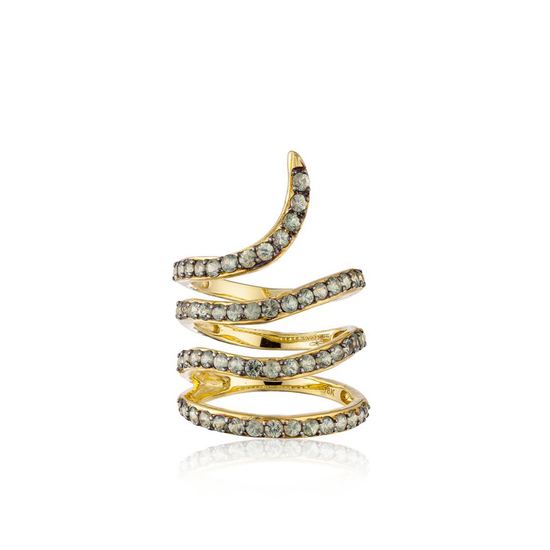 Iconic Snake 18k Yellow Gold Ring with Green Sapphires