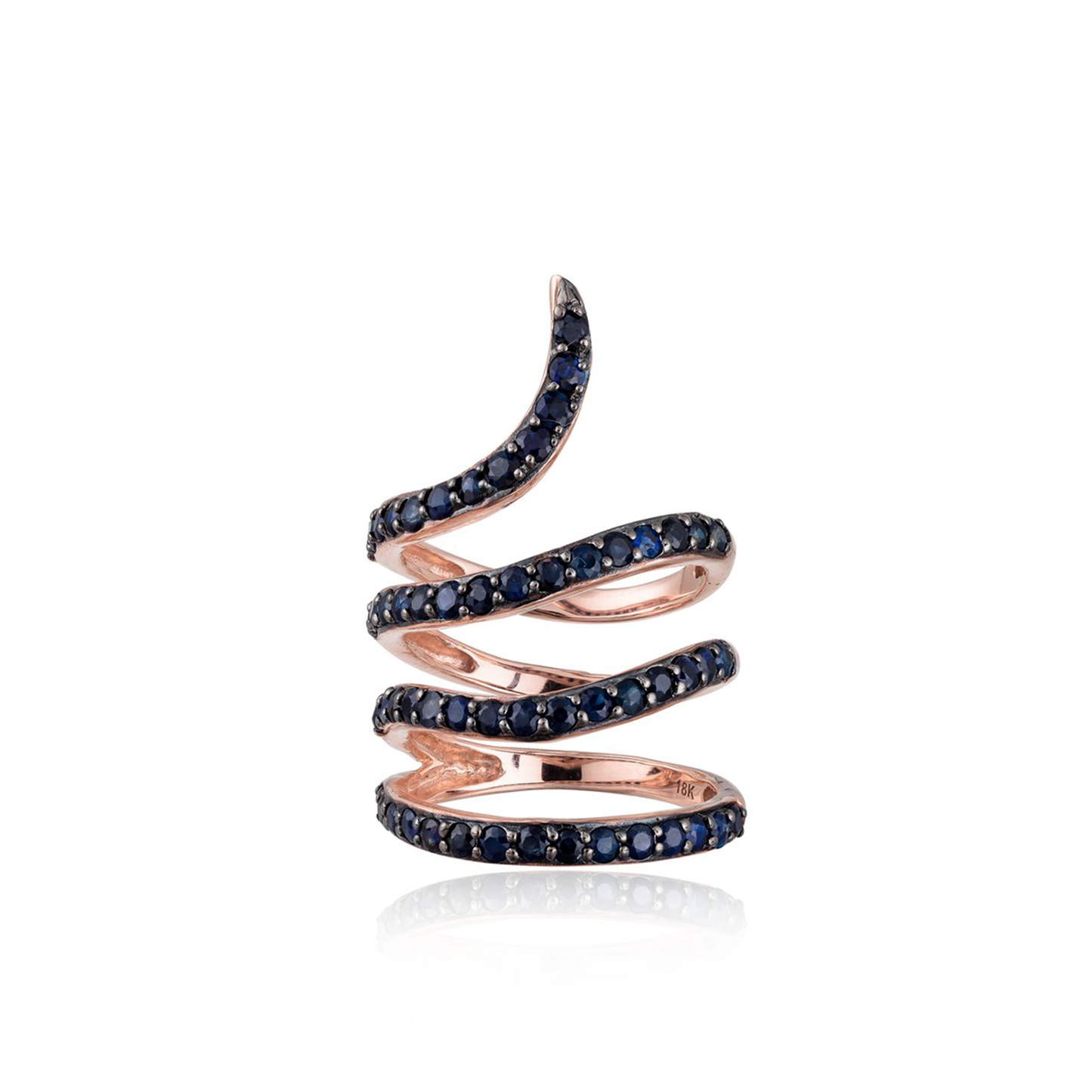 Iconic Snake 18k Rose Gold Ring with Black Sapphires