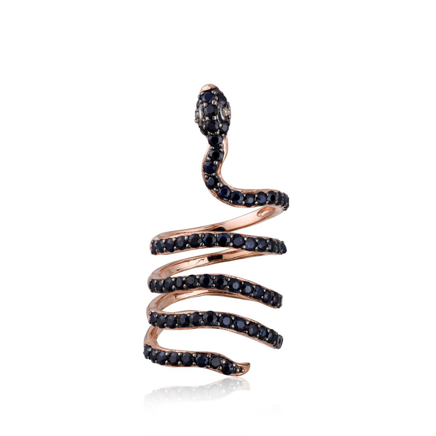 Load image into Gallery viewer, Iconic Snake 18k Rose Gold Ring with Black Sapphires
