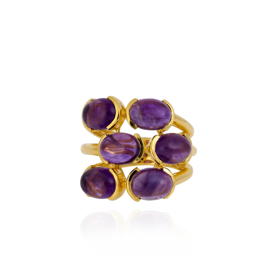 18K Yellow Gold Ring with Amethyst Cabochon