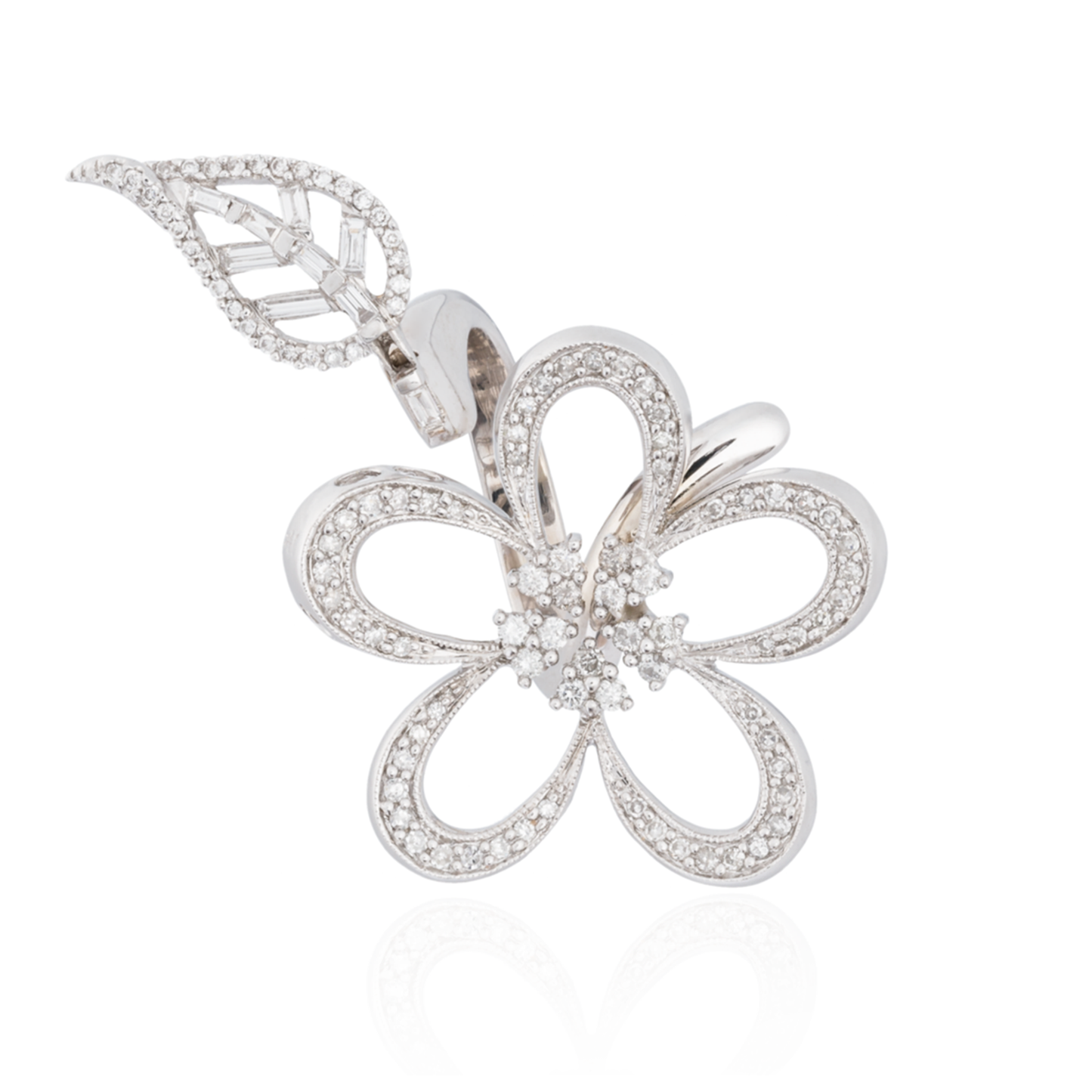 White Gold Flower Ring with Diamonds
