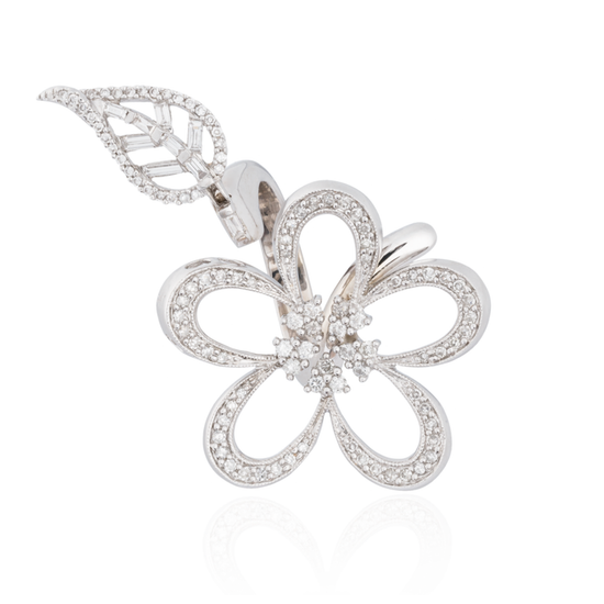 White Gold Flower Ring with Diamonds