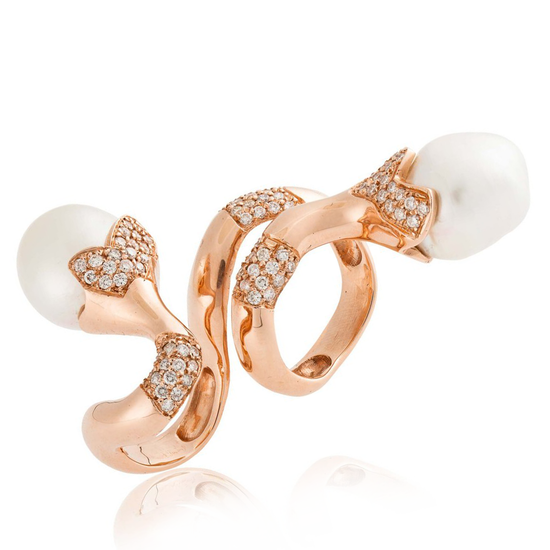 14K Rose Gold Ring with South Sea Pearl & Diamond