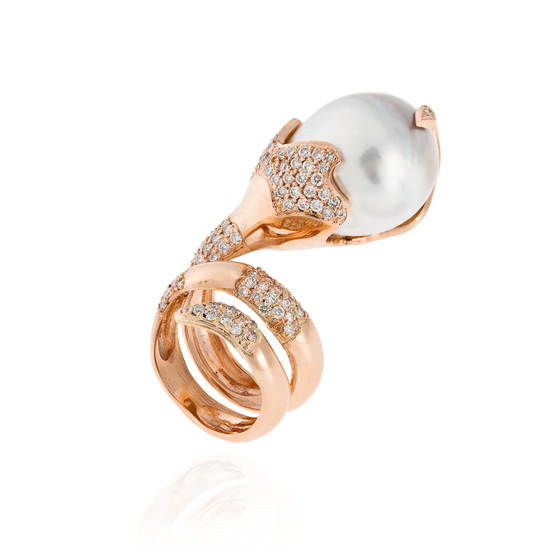 14k Rose Gold Ring with South Sea Pearl and Diamonds