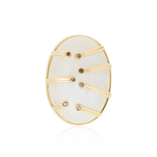 18k Yellow Gold Ring with Moonstone and  Diamonds
