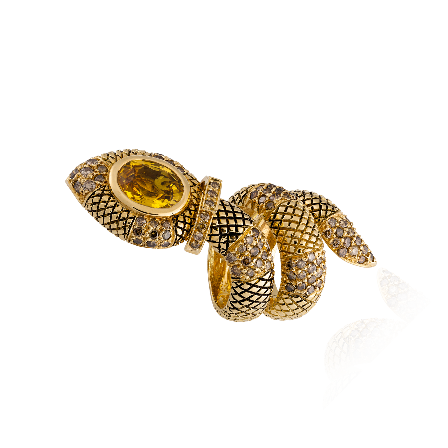 18K Yellow Gold Snake Ring with Yellow Sapphire
