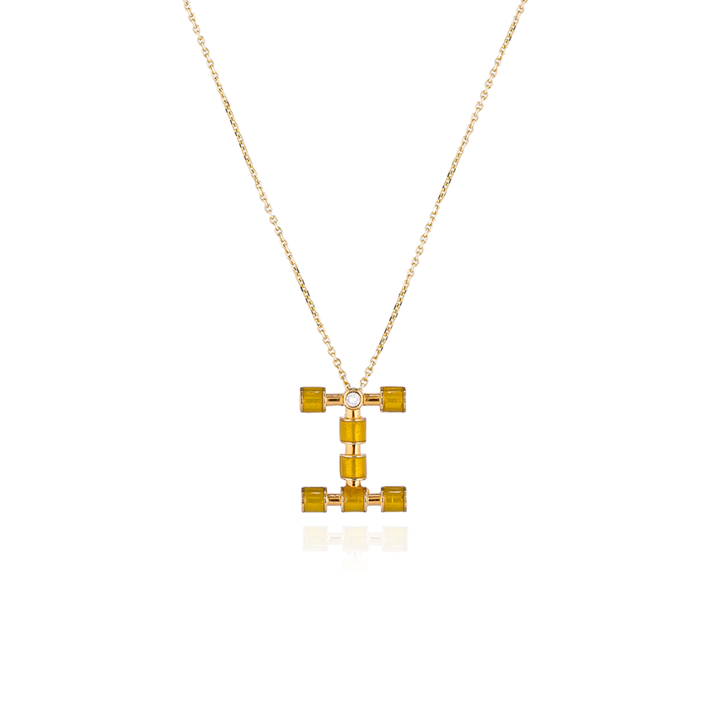 14K Gold Initial Necklace with Enamel