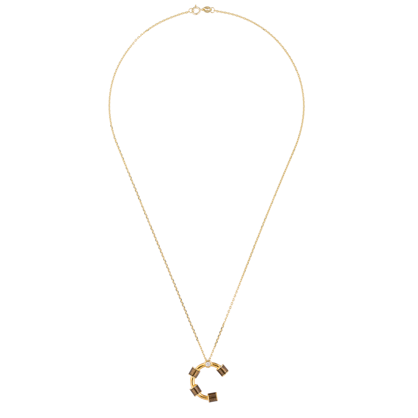 14K Gold Initial Necklace with Enamel