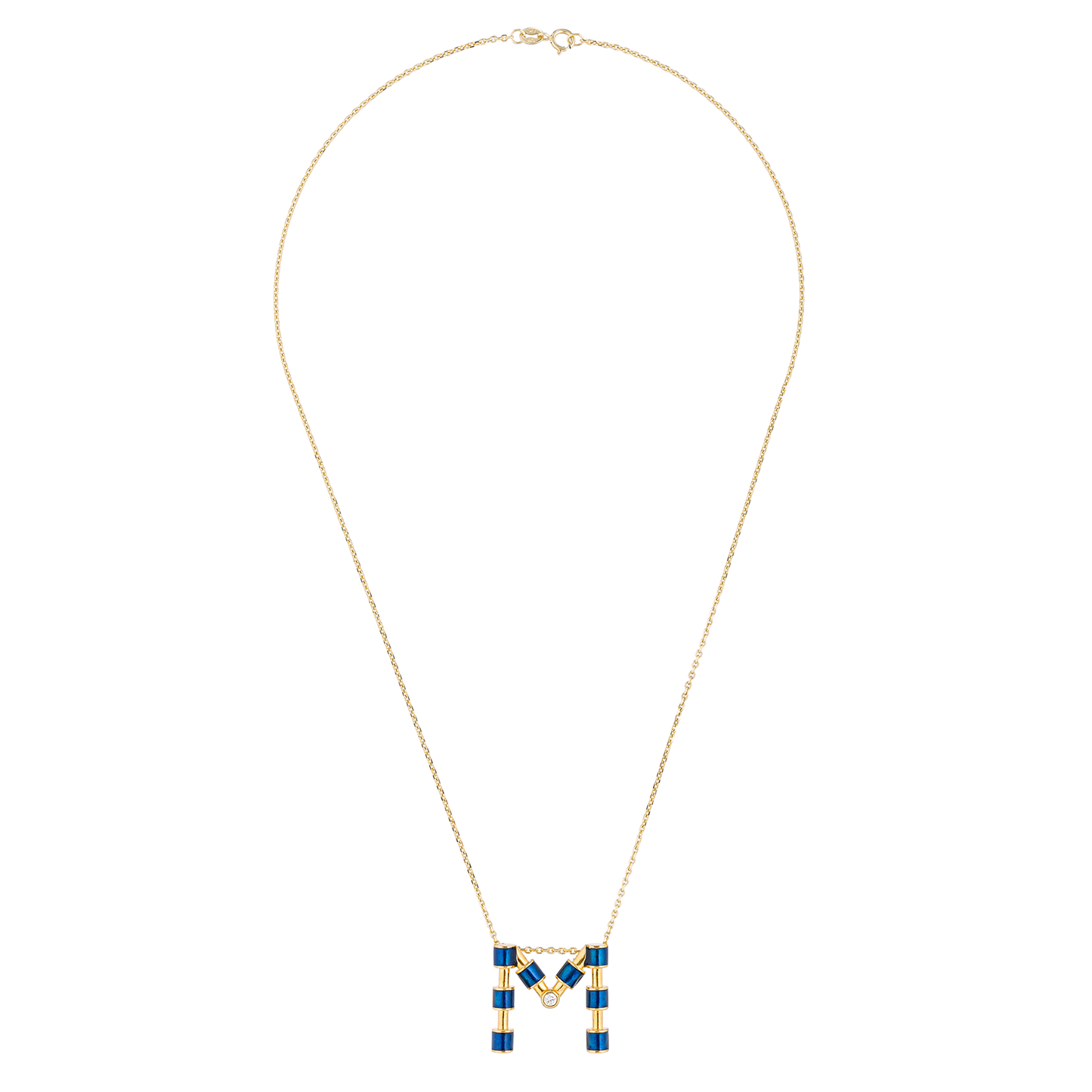 14K Gold Initial Necklace with Enamel