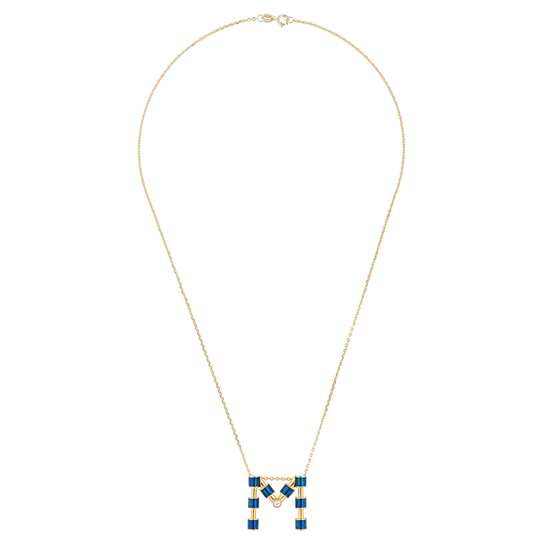 14K Gold Initial Necklace with Enamel