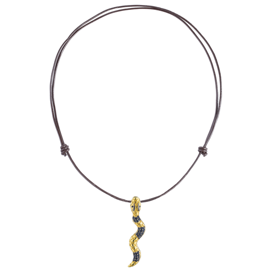 925 Silver Snake Pendant with Blue Sapphires