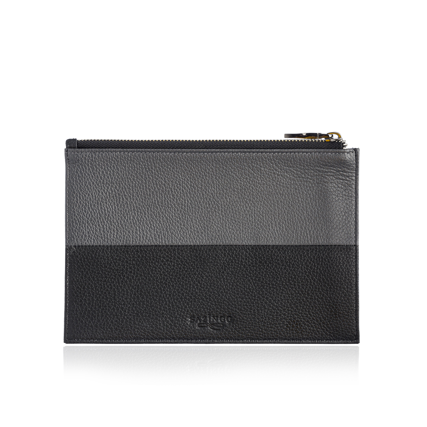 Zip Pouch in Grey and Black Leather