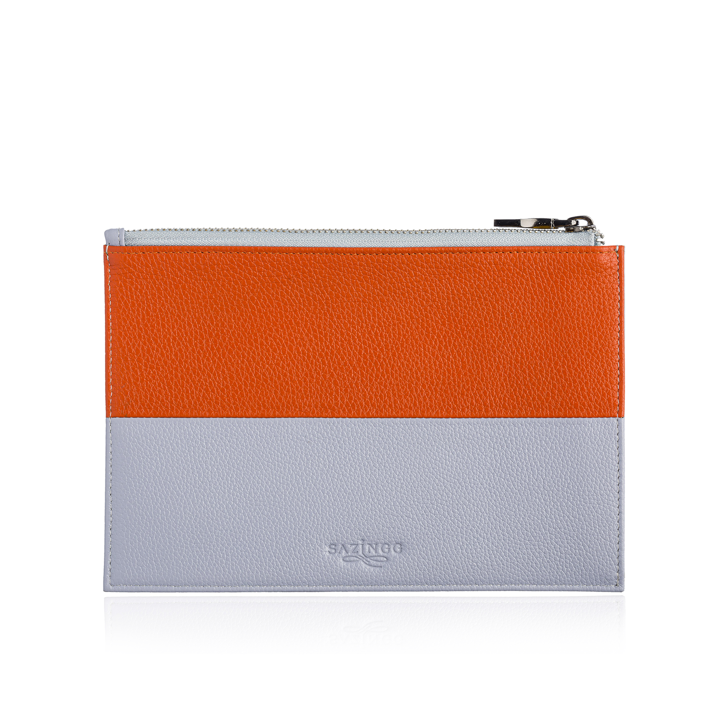 Zip Pouch in Orange & Grey Leather