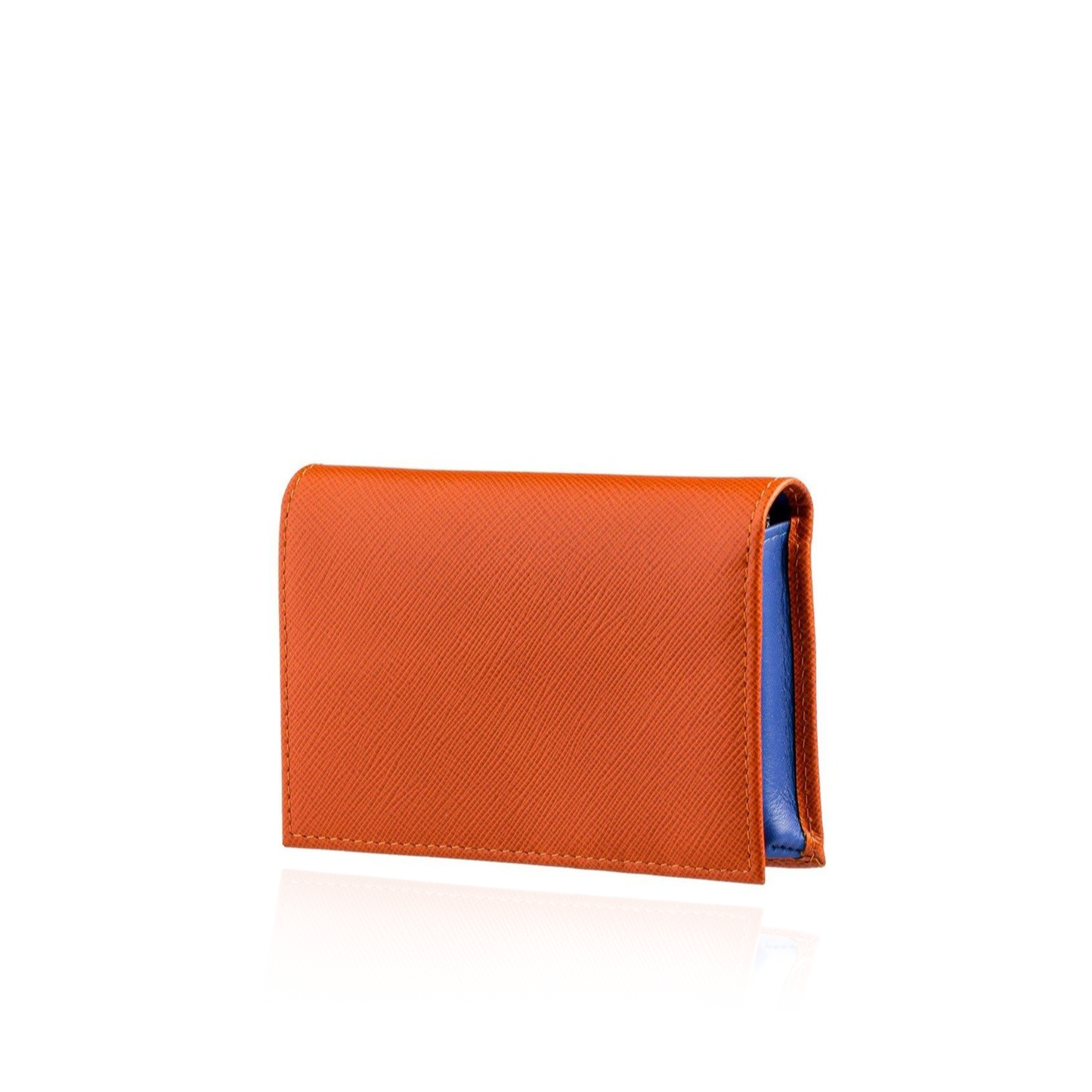 Men's bifold leather wallet with flap, saffiano orange