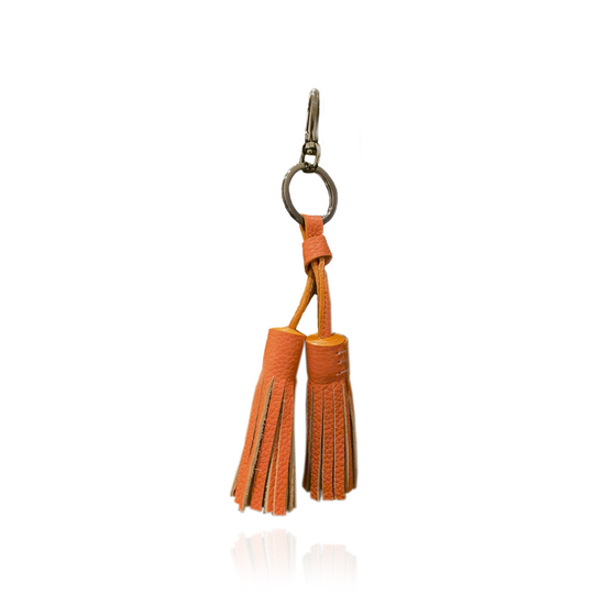 Keyring Tassel in Orange Textured Leather