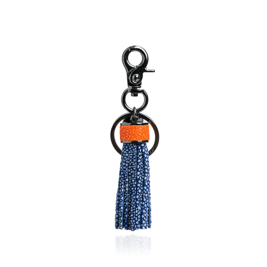 Keyring Tassel in Blue with Orange Stingray Leather