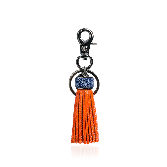 Keyring Tassel in Orange with Blue Stingray Leather