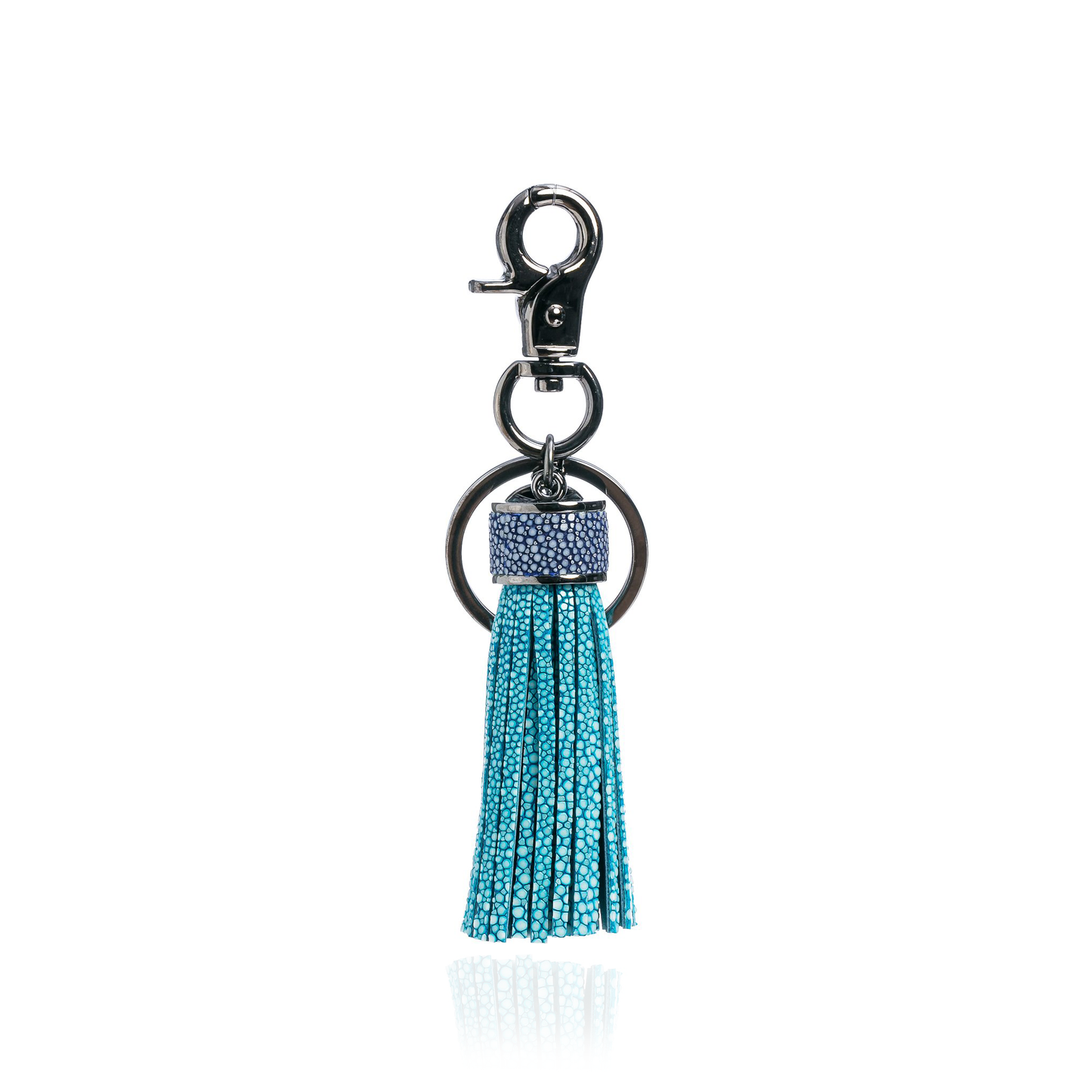 Load image into Gallery viewer, Keyring Tassel in Aquamarine with Blue Stingray Leather
