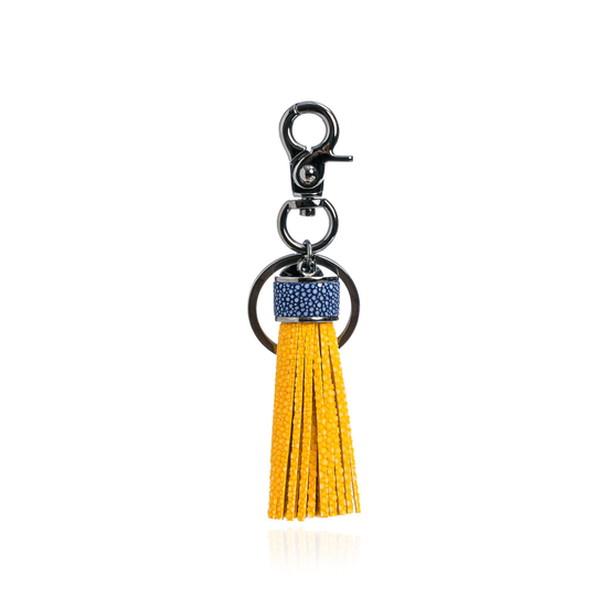 Keyring Tassel in Yellow with Blue Stingray Leather