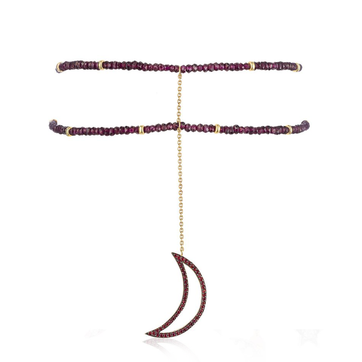 925 Silver  Moon Choker with Garnets & Rubies