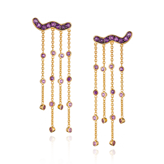 Load image into Gallery viewer, 925 Silver Tassel Earrings with Amethysts

