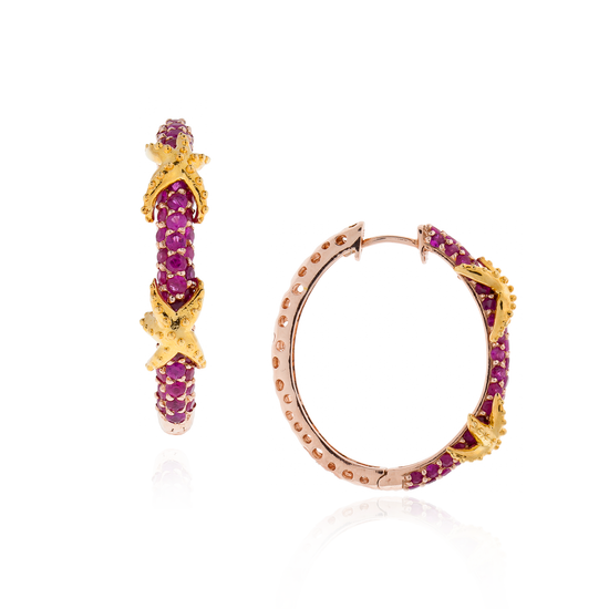 925 Silver Hoop Earrings with Ruby Pavé