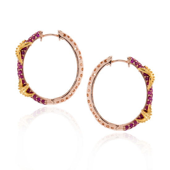 925 Silver Hoop Earrings with Ruby Pavé