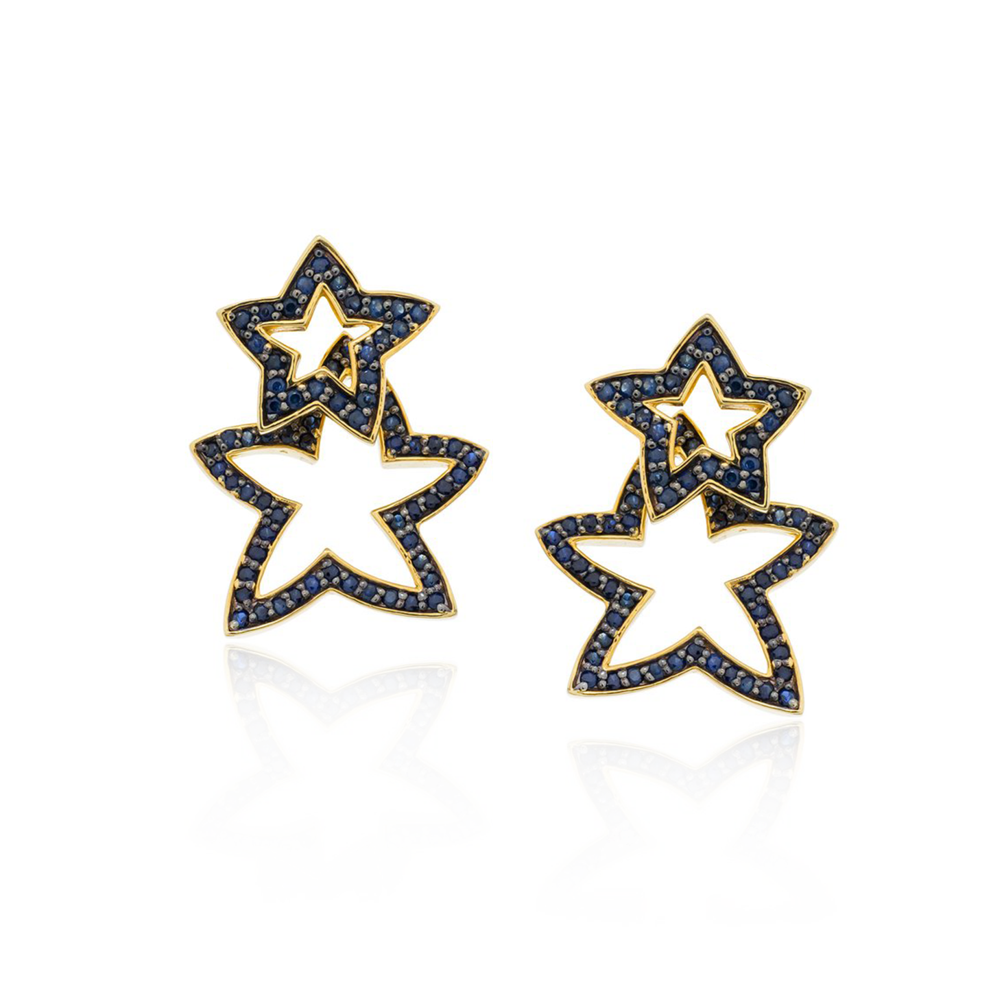 925 Silver Double Starfish Earrings with Blue Sapphires