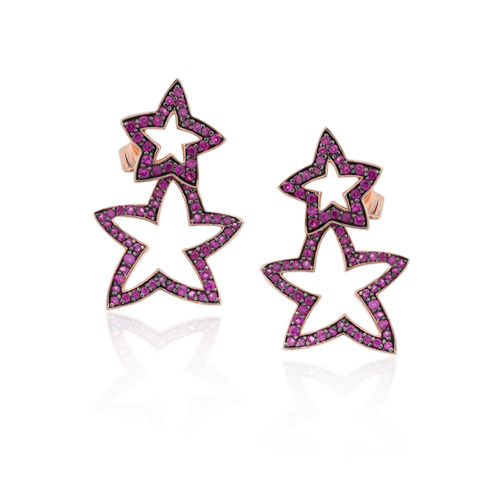 925 Silver Double Starfish Earrings with Ruby