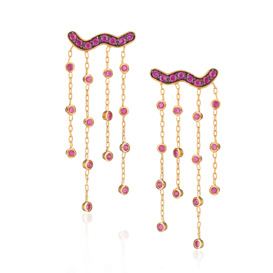 Load image into Gallery viewer, 925 Silver Tassel Earrings with Ruby
