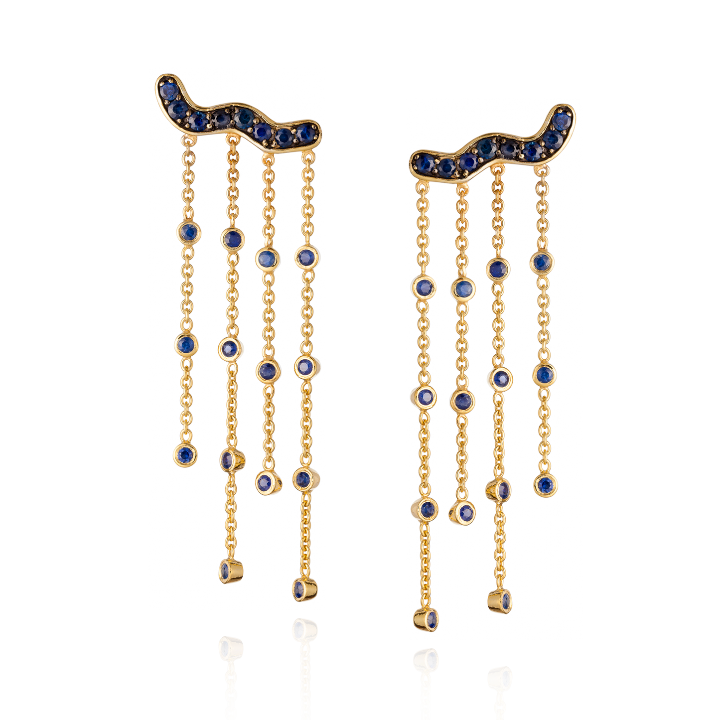 925 Silver Tassel Earrings with Blue Sapphires