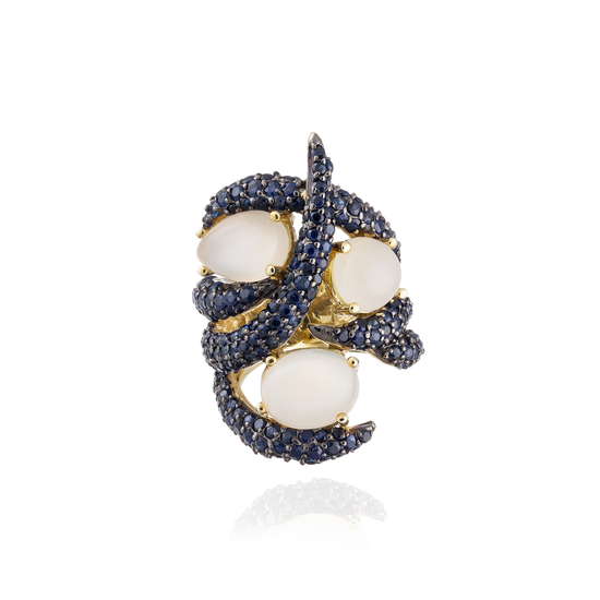 Load image into Gallery viewer, 925 Silver Ring with Moonstone  Cabouchon
