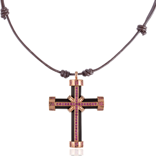 925 Silver Cross with Onyx & Ruby